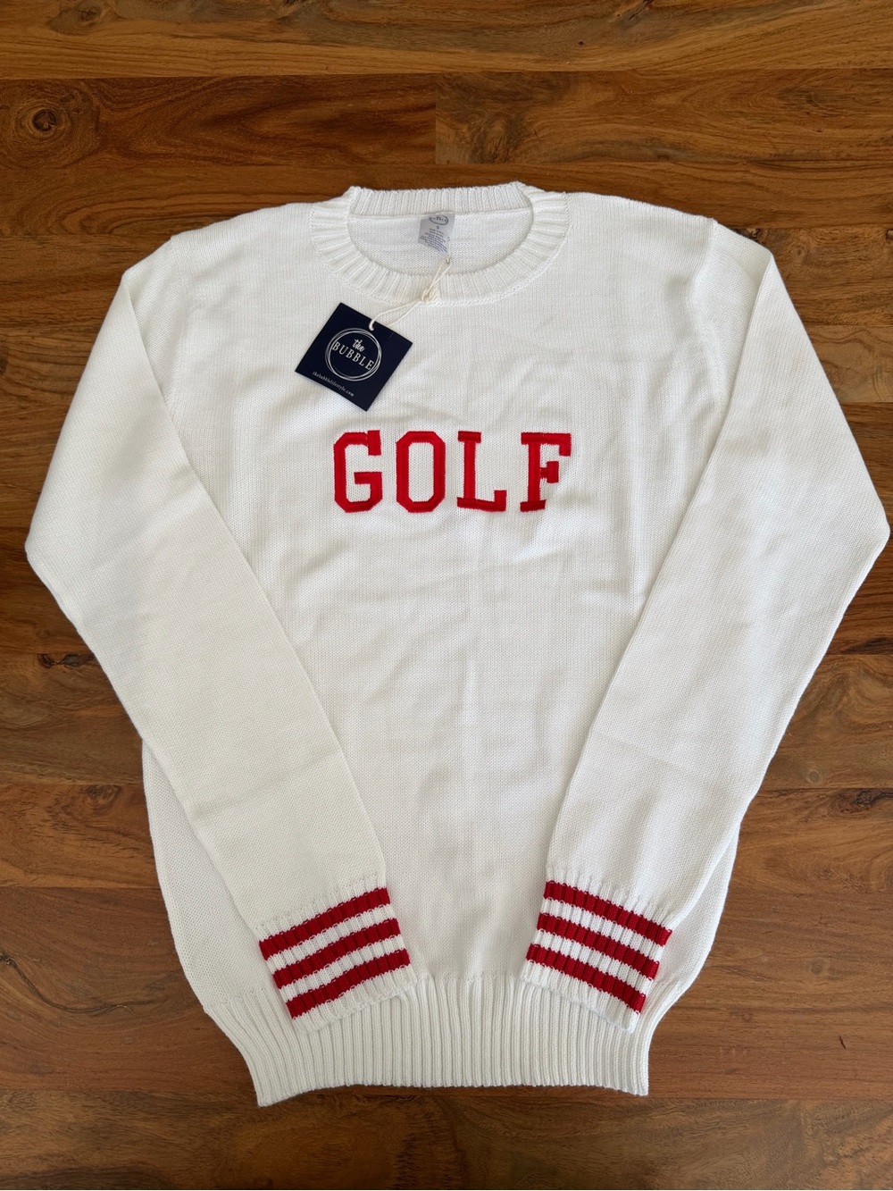 NWT The Bubble GOLF Knit Crew Neck Long Sleeve Sweater Red White size XS